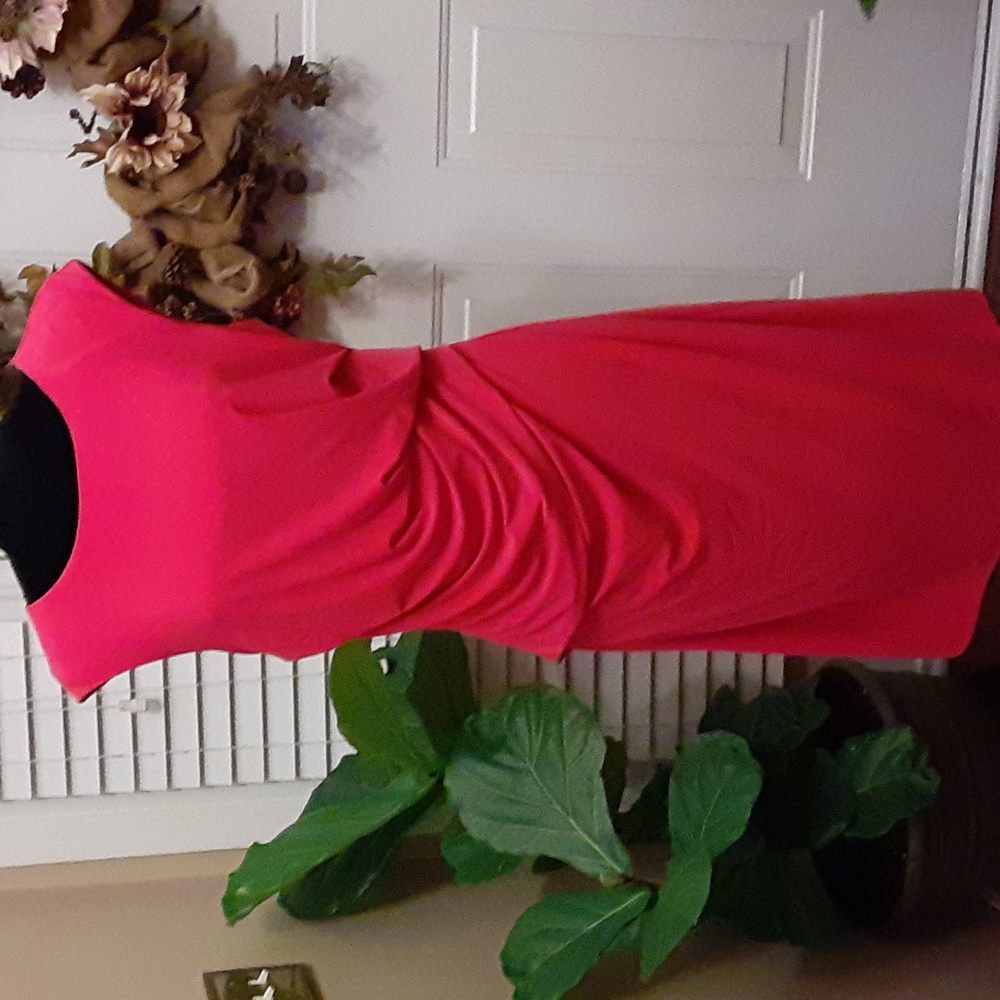 CATO hot pink sleeveless stretch dress side tucks fully lined round neck 14 EUC…